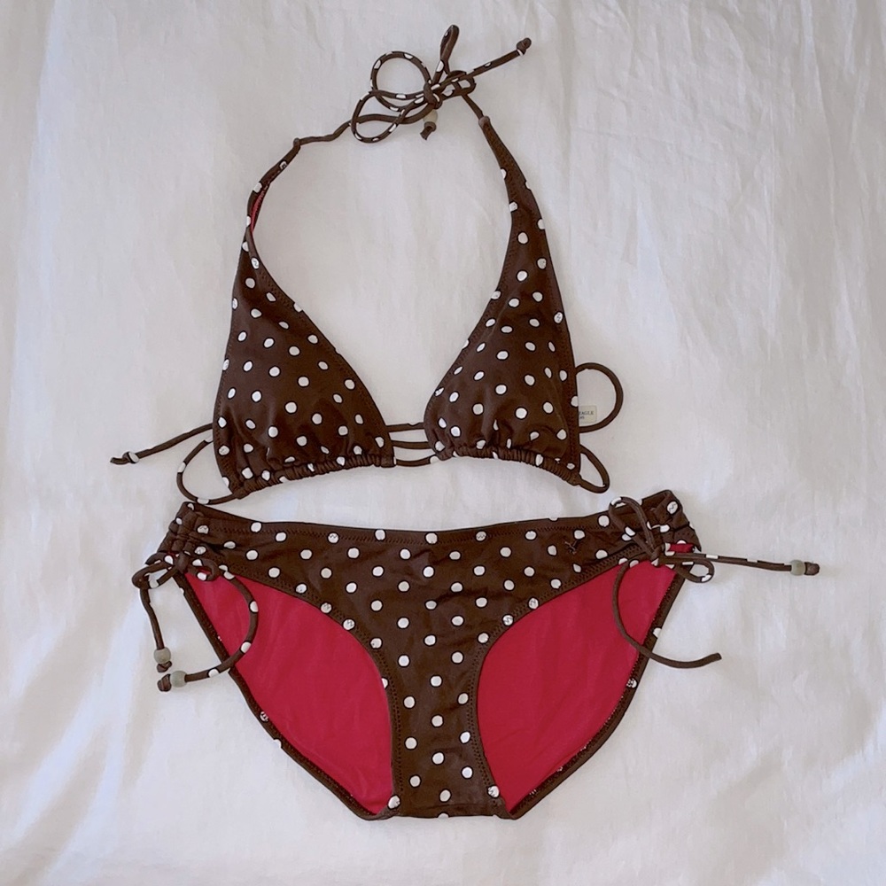 AE brown polka dot bikini Small top Medium bottom